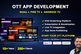 build roku, fire TV, android TV ott app with vod subscription and store publish