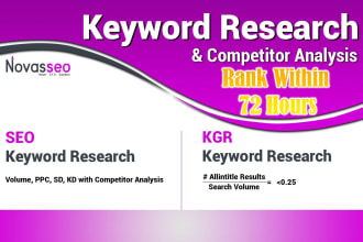do SEO and kgr keyword research for website rank in 72 hour