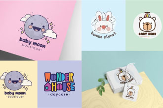 design a fun cute playful kawaii kids logo for your brand
