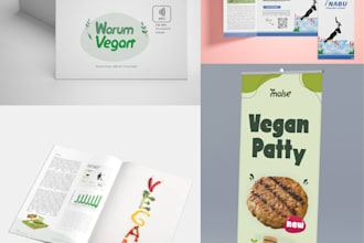 design flyer, brochure, rollup display, business card and more vegan
