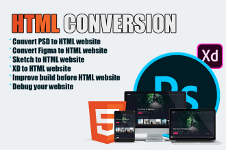 convert PSD to HTML, CSS, javascript, react, tailwind css