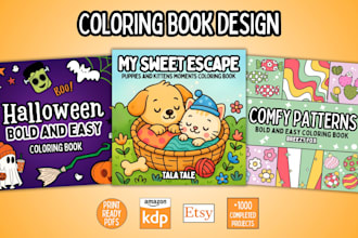 design adult coloring book and bold and easy coloring book for KDP