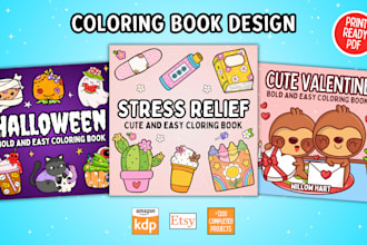 design bold and easy coloring book and adult coloring book for KDP