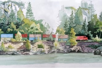 hand paint a watercolor or acrylic landscape