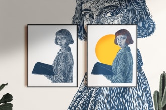 draw a portrait drawing in linocut illustration