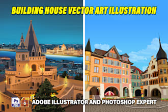draw building house illustration, construction, skyline architecture vector art