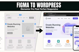 convert figma to wordpress, psd or xd to elementor pro responsive website