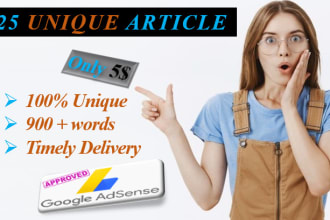 write 25 unique SEO articles for google adsense approval