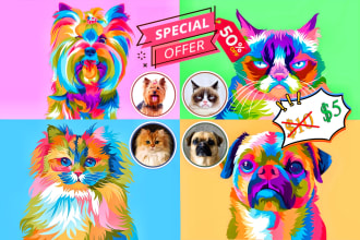 draw your cat dog or your pet into vector pop art portrait