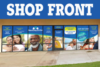 make eye catching window graphic, shop front, storefront design