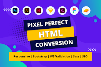 convert figma to html, psd to html, xd to html, responsive bootstrap 5