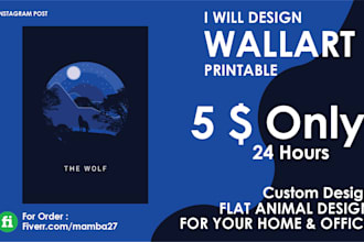 design flat animal wall art printable within 24 hours