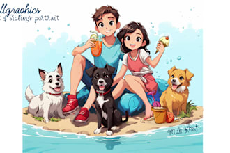 draw family portrait couple or pet in my cartoon disney style