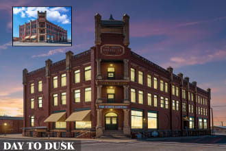 do twilight or edit attractive dusk building photo in 1 hour