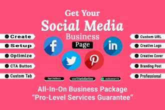 setup facebook page, instagram, twitter, pinterest and more
