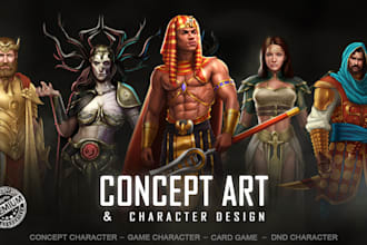 create aaa game character, concept art and illustrations