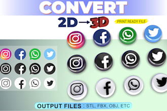 convert 2d logo to 3d stl file, print ready for 3d printing