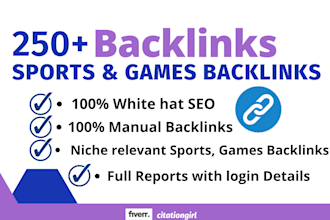 do 250 sports, games high authority seo backlinks