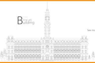 draw detailed architectural line art of any building or house