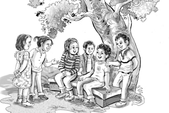 draw black and white cartoon line art