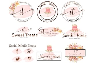 do watercolor feminine cake bakery dessert cookies cupcake and candies logo