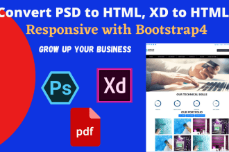 create responsive  figma to html, psd to html, xd, sketch to html  bootstrap5