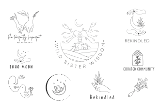 design boho chic hand drawn botanical logo