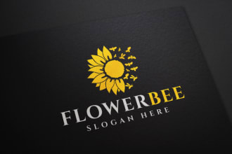 design a modern minimalist flower and bee logo for you
