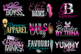 do feminine,glitter,hair,lips,nail,cosmetic,eyelashes,boutique logo design