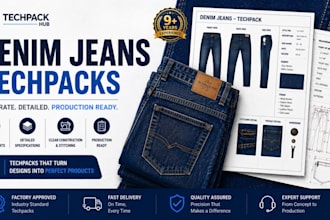 create professional fashion tech packs for denim and menswear production