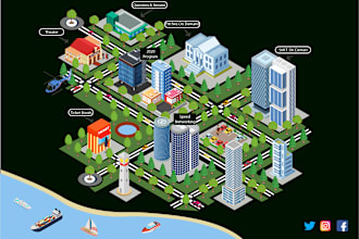 draw high quality vector or isometric map illustrations