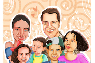 draw realistic family caricature, couple or wedding painting in any style
