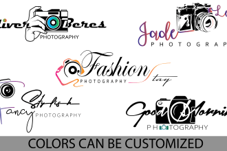 design handwritten signature photography logo with camera