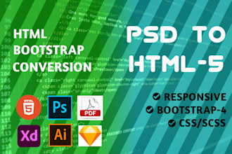 convert PSD to HTML CSS bootstrap5 responsive website