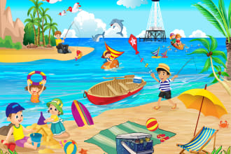 draw cute children kids book illustrations and children coloring book