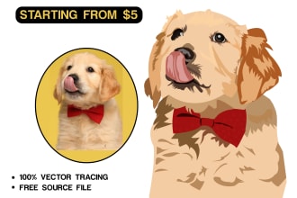 draw illustration dog or pet into cartoon vector portrait