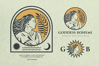 create vintage hand drawn boho, mystic, illustration logo