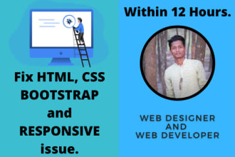 edit or fix html, css, bootstrap and responsive issues