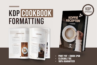 do KDP cookbook formatting, recipe book layout design, and ebook design