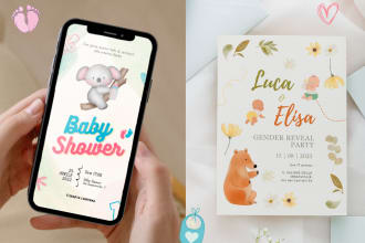 create baby shower or gender reveal invitation and gadgets