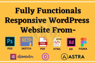 convert PSD to wordpress website design by elementor and astra theme, blog site