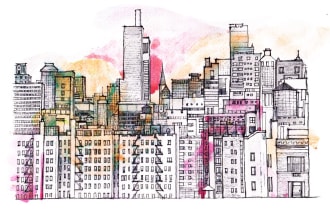 draw watercolor hand sketches of urban and city sceneries