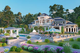 create a realistic 3d exterior, landscape  design, and  walkthrough