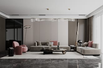 do a realistic 3d living room interior design using 3ds max