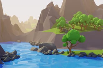 create a low poly 3d scene