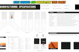 create professional socks designs and production tech packs