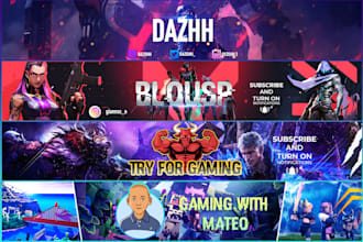 design a youtube gaming banner, twitch banner, cover header