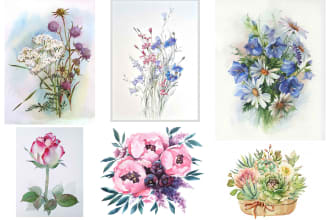 draw any plants with watercolors and ink or digital