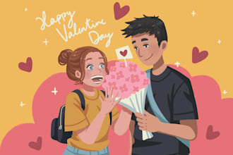 illustrate romantic cute couple portrait