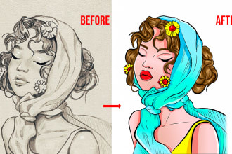 convert hand drawing into digital art illustration